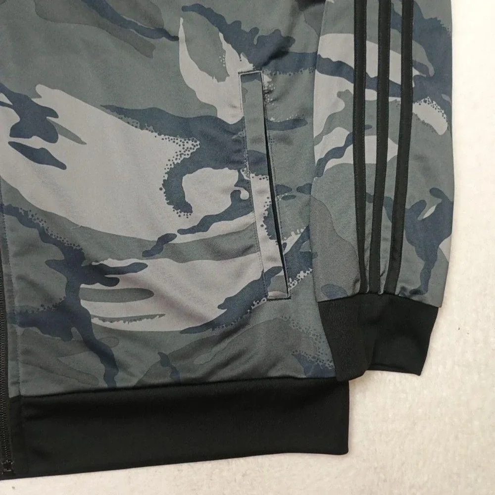 Adidas Sweatshirt Mens L Black Camo Full Zip Essentials Fleece Pockets IM5167